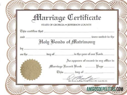 Certidão de casamento do registrador de casamento da Geórgia nos EUA exemplo